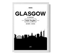 Glasgow Black and White City Skyline Framed Print SIZE: A2 with White Frame ARTZE Black A4