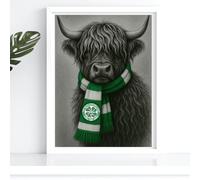 Glasgow Celtic Highland Cow A4 Print Poster Wall Art Home Decor Album Gift Present Photo Living Room Dining Room Bedroom Hall Loft Office Unframed Glasgow Football Club Stadium Scarf