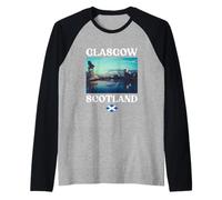 Glasgow City Skyline Scotland Flag Scotland Souvenir Raglan Baseball Tee