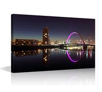 Glasgow Night Cityscape Wall Painting 1 Panel Charming City Canvas Wall Art Glasgow Wall Decoration Canvas Wall Art for Living Room Office Bedroom Framed Ready to Hang Posters and Prints (24"W x 16"H)
