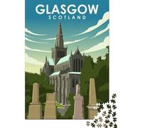 Glasgow Scotland Art Travel Puzzle 1000 Pieces, Romantic City Break Scene, Interlocking Paper Pieces, Birthday Gift for Home Décor Fans, Paper Board, 52x38cm/1000pcs