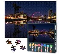 Glasgow Scotland Night Skyline Jigsaw Puzzle 1000 Pieces for Adults Cityscape Urban Landscape Puzzle Charming City Bathroom Wall Art Home Decor Challenge 27.5x19.7 Inch