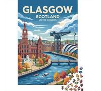 Glasgow Scotland Travel Poster Travel Puzzle 1000 Pieces, Asian Architecture Inspired View, Interlocking Paper Pieces for Families, Travel Gift, Weekend Hobby, 52x38cm/1000pcs