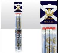 Glasgow Thistle & Saltire Flag Pencil Set (4 Pack) - Scottish Souvenir Stationery Gift