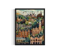 Glasgow United Kingdom Art Print Poster, Europe City Skyline Artwork Painting Wall Art Vintage Painting for Bedroom Bathroom Living Room Decor 54 (Glasgow United Kingdom, 8 x 10 inches, Unframed)