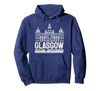 Glasgow United Kingdom Capital City Scottish Landmarks Pullover Hoodie, Adult Unisex, Navy Blue, Medium