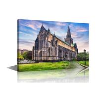 Glasgow Wall Art Cityscape Prints on Canvas Glasgow Cathedral Wall Paintings The High Kirk of Glasgow in Scotland Wall Decoration for Living Room Bedroom Framed 36"x24"