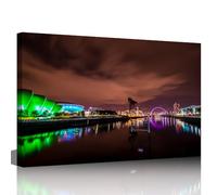 Glasgow Wall Art Cityscape Prints on Canvas Wall Paintings Clyde Arc Bridge Finnieston Crane and SEC Armadillo Building Wall Decoration for Living Room Bedroom Framed 24"x36"