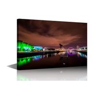 Glasgow Wall Art Cityscape Prints on Canvas Wall Paintings Clyde Arc Bridge Finnieston Crane and SEC Armadillo Building Wall Decoration for Living Room Bedroom Framed 24"x16"