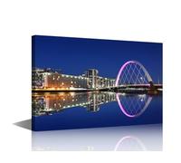 Glasgow Wall Art Cityscape Prints on Canvas Wall Paintings Glasgow Skyline at Night Skyline Wall Decoration for Living Room Bedroom Framed 18"x12"