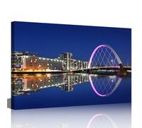 Glasgow Wall Art Cityscape Prints on Canvas Wall Paintings Glasgow Skyline at Night Skyline Wall Decoration for Living Room Bedroom Framed 36"x24"