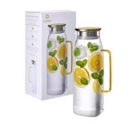 GLASKEY 2200ml Square Glass Pitcher with Lid and Handle for Fridge,Borosilicate Glass Carafe for Hot or Cold Drink, Large Jug for Iced Tea,Coffee,Juice,Homemade Beverage (Gold)