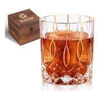 GLASKEY Crystal Whiskey Glasses for Men,Unique Dad Gift in Valued Wooden Box,Gold Rimmed Whiskey Glass for Him Dad Husband Uncle,Bourbon Glass for Birthday Wedding Anniversary Holidays Decoration