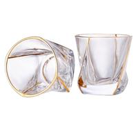 GLASKEY Crystal Whiskey Glasses Set of 2 with 24K Gold Rim,Bar Glasses,Twisted Whiskey Glass Gold Collection for Bourbon,Scotch and Wine,Rock Barware for Men Gift - 8oz