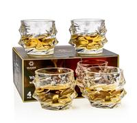 GLASKEY Storm Japanese Crystal Whiskey Glasses Set of 4, 350ml Unique Cognac Glasses, Heavy Thick Bottom Bar Glasses for Scotch Bourbon Rum Gin Water Cocktail,Gifts Men Gifts Ideas