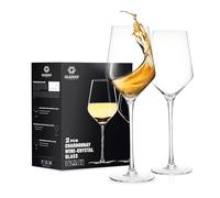 GLASKEY White Wine Glasses, Set of 2, Mouth-Blown Crystal Wine Glasses, 450 ml Long Handle, Modern Wine Glasses for Red and White Wines, Best Gifts for Daily Use, Anniversaries and Holidays