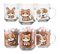 Glasmark KROSNO 1992 Children's Cups Set of 6 Pieces Glass Cups 230ml with Animal Designs Transparent Dishwasher Safe