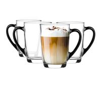 Glasmark KROSNO 1992 Coffee Glass Coffee Glass with Handle Tea Glass Mug 300 ml Glass Robust Dishwasher Safe High Gloss Black Handle Black Transparent