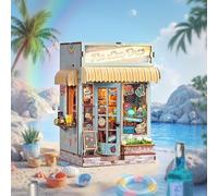 GlaSpark LED 3D Puzzle "The Last Drop" Book Nook - DIY Bar Model, Pluggable Wooden Kit with LED, Miniature Beach Pub for Bookshelf, Gift for Adults & Hobbyists