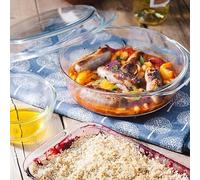 Glass 1.5L Round Casserole Dish with Lid - Multi-Purpose, Heat-Resistant Bakeware - Oven, Microwave, Freezer & Dishwasher Safe - Durable Transparent Glass Dish for Cooking, Baking, Reheating & Serving