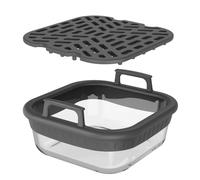 Glass Air Baking Pan Set, Square Borosilicate Insert with Rack, Clear Bakeware for Roasting Reheating Serving Glass Liner Square Basket Insert Bakeware Roasting Tray Clear Pan Borosilicate Rack