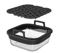 Glass Air Baking Pan Set, Square Borosilicate Insert with Rack, Clear Bakeware for Roasting Reheating Serving Glass Liner Square Basket Insert Bakeware Roasting Tray Clear Pan Borosilicate Rack
