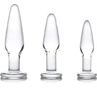 Glass Anal Plug Set 3-Piece, Crystal Glass Transparent Anal Trainer Butt Plug Kit with Smooth Flat Base, Anal Plug Glass with Temperature Adjusting Surface, G-Spot Stimulator Vaginal Masturbation