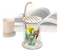 Glass Aquarium - Lighted Mini Fish Bowl, Sturdy Thick Container, Decorative Water Habitat, Elegant Viewing Display | Modern Desk Ornament For Home Table Classroom Office Study Living Room Workplace