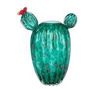 Glass Art Vase Cactus Blossom - Green, Red, White - Glass - Height 26 cm - Waterproof Flower Vase