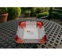Glass Ashtray - 12x12cm Square Crystal-Cut Red & Clear Design - Heavyweight Glass for Indoor & Outdoor Use - Elegant Tabletop Ash Tray JR1207