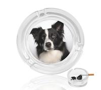 Glass Ashtrays for Outside And Inside,Border Collie Print Cigar Cigarettes Ash Trays Outdoors/Indoors,Cute Cool Ashtray with Non-slip Pad for Home Garden Bar Pub