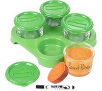Glass Baby Food Jars (4 - 2oz) - Microwavable, Freezer and Dishwasher Safe with Tray and Recordable Marker