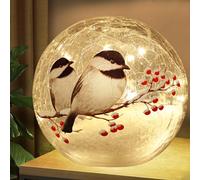 Glass Ball LED Night Lamp with Timer (6 Hour On/18 Hour Off), Showcasing 2 Birds on a Tree - 5.9 inch Battery Powered Lights Globe lamp Christmas Lights for Festive Decor and Girls Gift