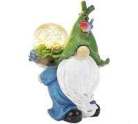 Glass Ball Solar Gnome Statue for Outdoor Garden Decoration with Auto On/Off Function at Dusk and Dawn