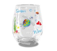 Glass Baron Swim Through Life with Love & Wine, Turtle Beach Theme Painted Wine Glasses, Stemless Tumbler - Artistic Gift Idea for Birthday, Housewarming - Large Goblets (15 OZ) - Gifts for Friends