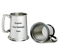 Glass Base Pewter Tankard - 1 Pint Classic British Beer Mug with Clear Glass Bottom - Traditional Design - Birthday, Wedding, or Father’s Day Gift - Engraving Available (with Engraving)