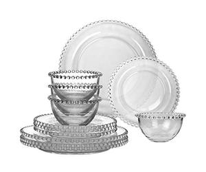 Glass Beaded Edge 12 Piece Bella Perle Dinner Set for 4 - Service for 4 Place Settings Alfresco Dining Tableware