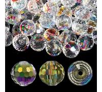 Glass Beads for Suncatchers Beautiful Suncatcher Bead 10mm Sparkle Crystal Beads for Jewelry Making Decorations Bracelets Necklace Crystals Ornaments 96-Faceted Crystal Bead 100 Pcs (Transparent AB)