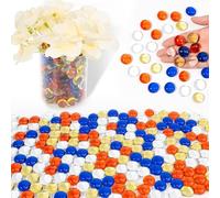 Glass Beads for Vases, 440g Mancala Stones, Decorative Vase Filler Beads Gems, Flat Marbles for Flower Holder, Crafts, Flat Glass Marbles Pebbles for Aquarium Decor, Fish Tank Decorations, O-B-Y-Clr