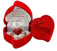 Glass bear in Red Rose Box for a Special Sister Gift Birthday Christmas Xmas Wedding Anniversary Present