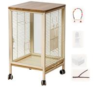 Glass Bird Cage for Parakeets, Indoor Aviary with Rolling Stand, Travel Carrier for Birds, Suitable for Cockatiels and Finches (4pcs)