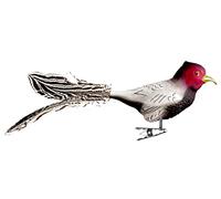 Glass Bird, Silver Pheasant with Natural Feathers, Glass Decoration Made in Germany from Own Production, Decorative Bird with Clip, Glass Bird, Real Lauscha Christmas Tree Decoration, for Indoor Use