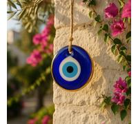 Glass Blue Evil Eye Wall Hanging - Turkish Handmade Nazar Amulet for Home Protection - Multiple Sizes - Wall Decor with Gift Box (Gold Framed, 5.3 Inches)