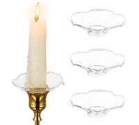 Glass Bobeches for Candlestick Holders, 3 PCS Candle Drip Protectors Candle Rings for Tapers, Candle Drip Catcher for Candle Stick Candle Holder for Wedding Party Church Home (Scallop, Clear)