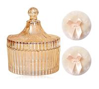 Glass Body Powder Container with 2 Washable Puffs, Amber Refillable Dusting Powder Jar for Women & Baby, Small Empty Talcum Box for After-Bath Skin Care, Travel-Friendly Powder Case (Amber)