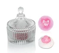 Glass Body Powder Puff Container - 4-Inch with 2 Soft Puffs (3.6" & 3.2") - Ideal for Body Powder, Talcum, or Glitter - Elegant Gift for Women - Multi-Use Storage for Jewellery or Sweets
