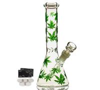 Glass Bong with Spiral Bong Filter, 14.5mm Bowl 19.3oz Water Bong with Smoking Accessories Buckle Hookahs Glass Bongs Cheap pipe (Green sticker pipe)