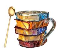 Glass Book Mug, Book Shaped Mug, Hand-Painted 3D Books Mugs, Unique Stained Glass Books-Shaped Cup for Hot & Cold Drinks, Library & Reading Design, Gift for Bookworms, Librarians & Writers