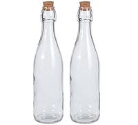 Glass Bottle with Cork Stopper Lid 500ml Airtight 2pc for Water Beverages Juices Bottles with Stopper Lid Preserve Clear Glass Bottles for Oil, Vinegar, Kitchen Condiment, Beer, Home Brew, Soda
