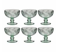 Glass Bowl Set of 6 Palm Leaf Embossed Footed Dessert Bowls Sundae Glasses Ice Cream Cups Bottle Green Dishwasher Safe Alfresco Dining Glassware